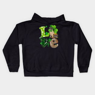 English Mastiff Dog Love Leopard Shamrock Happy St Paddy's Day Kids Hoodie